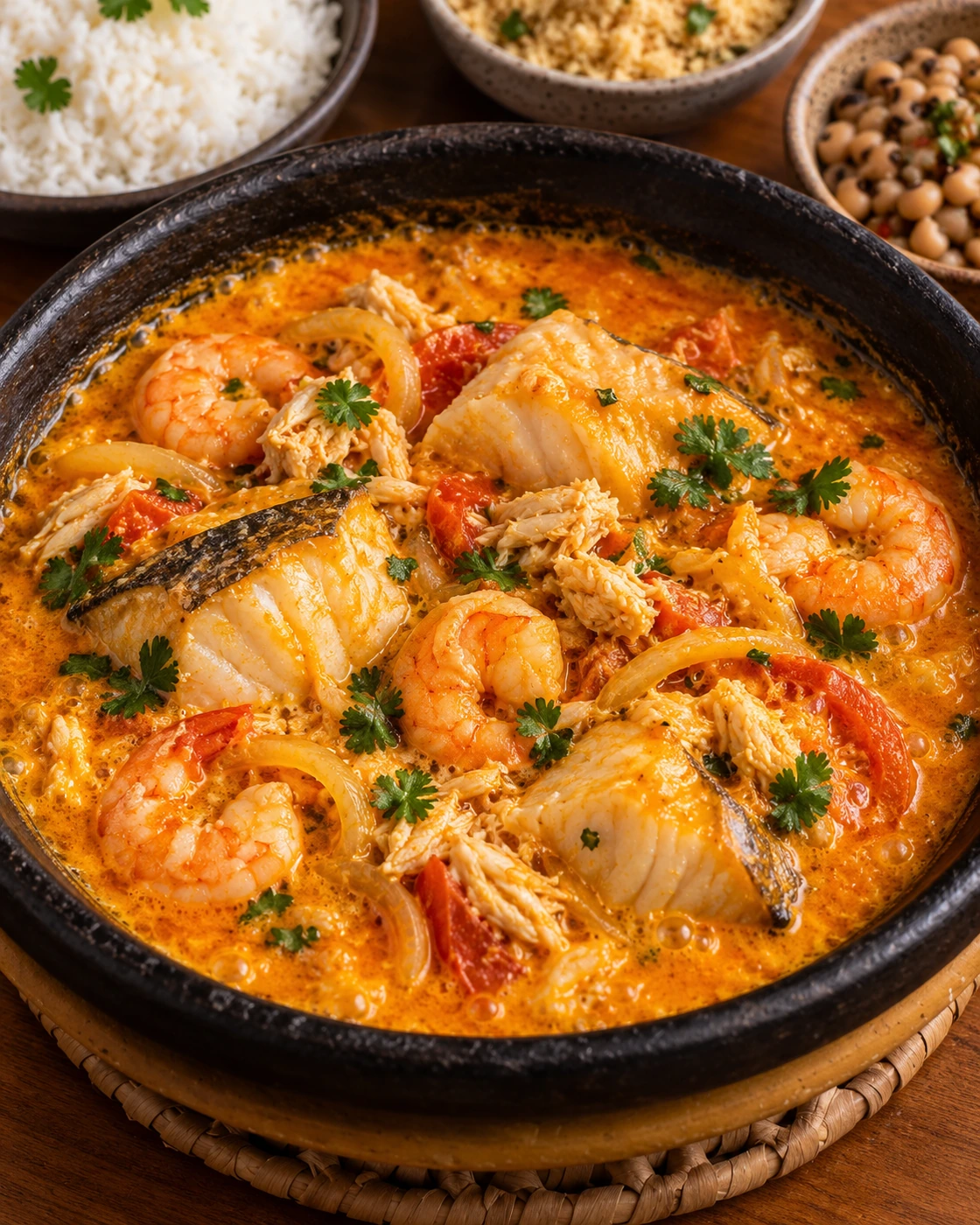 Mistão 1 — Camarão, Siri Catado e Peixe — representação ilustrativa gerada por IA, baseada nos ingredientes do cardápio