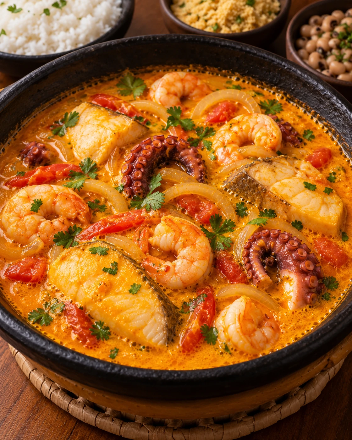 Mistão 2 — Camarão, Polvo e Peixe — representação ilustrativa gerada por IA, baseada nos ingredientes do cardápio