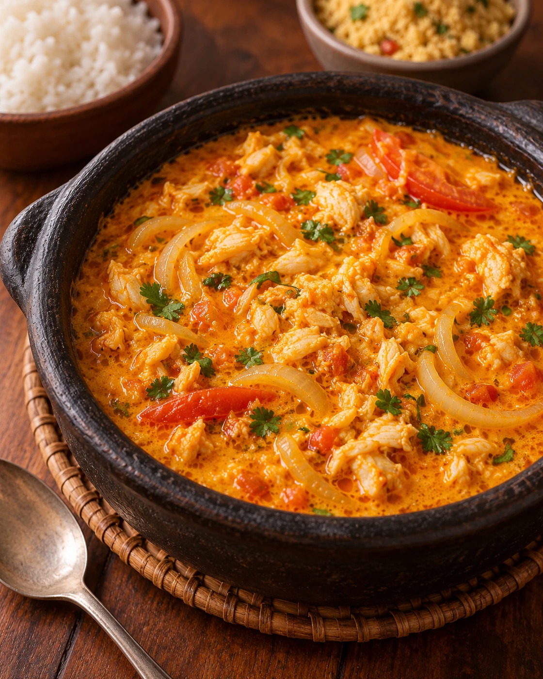 Siri Catado — Moqueca ou Ensopado — representação ilustrativa gerada por IA, baseada nos ingredientes do cardápio